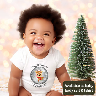 Mijn Eerste Kerstmis naam met schattig rendier zil Romper