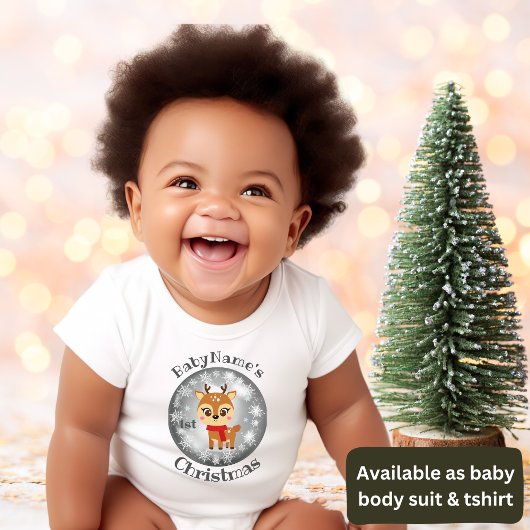 Mijn Eerste Kerstmis naam met schattig rendier zil Romper