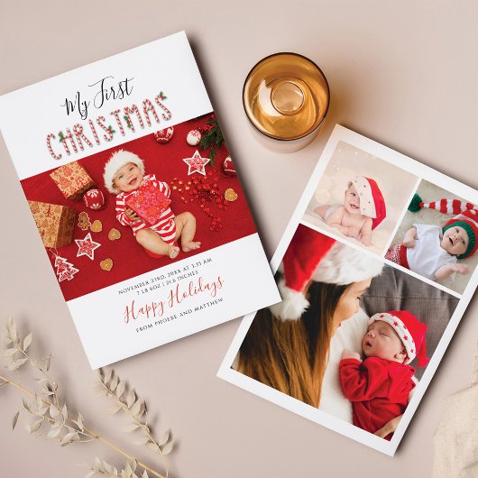 Mijn eerste Kerstmis Nieuwe Baby Foto Collage Feestdagenkaart