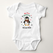Mijn eerste Kerstmis Pinguïn Baby Naam Bodysuit (Voorkant)