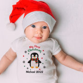 Mijn eerste Kerstmis Pinguïn Baby Naam Bodysuit