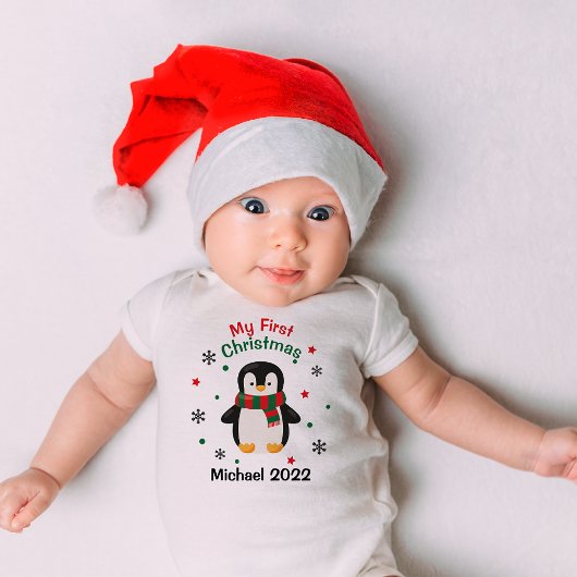 Mijn eerste Kerstmis Pinguïn Baby Naam Bodysuit