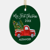 Mijn eerste Kerstmis  Red Truck Baby Green Keramisch Ornament (Rechts)