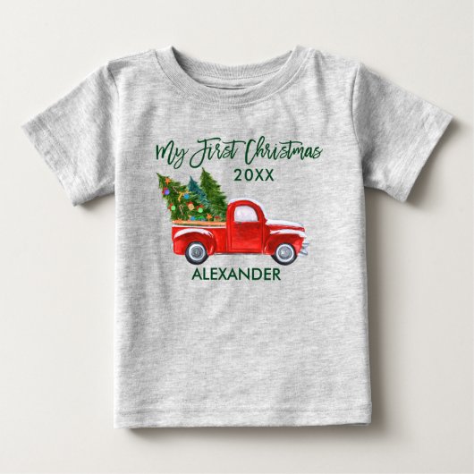 Mijn eerste Kerstmis: Red Truck Green Script Grey (Voorkant)