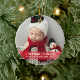 Mijn Eerste Kerstmis Rode Streep Aangepaste Babyfo Keramisch Ornament