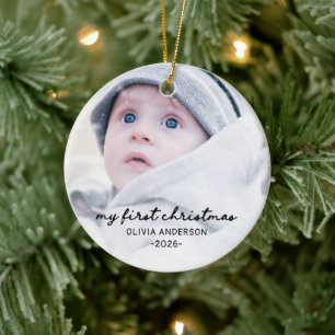 Mijn eerste Kerstmis Schattige Whimsical Baby Foto Keramisch Ornament