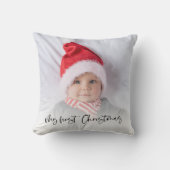 Mijn eerste Kerstmis Script Baby Foto Naam Jaar Kussen (Voorkant)