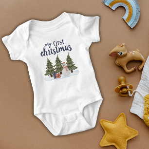 Mijn Eerste Kerstmis Sneeuwman Winter Bos Baby Romper