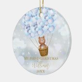 Mijn eerste Kerstmis Teddy Bear Blauwe Ballonnen F Keramisch Ornament (Links)