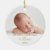 Mijn eerste Kerstmis Teddy Bear Blauwe Ballonnen F Keramisch Ornament (Achterkant)