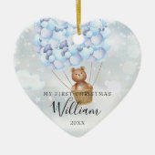 Mijn eerste Kerstmis Teddy Bear Blauwe Ballonnen F Keramisch Ornament (Voorkant)