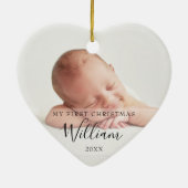 Mijn eerste Kerstmis Teddy Bear Blauwe Ballonnen F Keramisch Ornament (Achterkant)