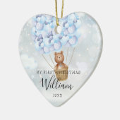 Mijn eerste Kerstmis Teddy Bear Blauwe Ballonnen F Keramisch Ornament (Links)