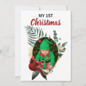 Mijn eerste Kerstmis, twee nieuwe babyfoto's feest Feestdagenkaart (Voorkant)