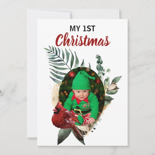 Mijn eerste Kerstmis, twee nieuwe babyfoto's feest Feestdagenkaart (Voorkant)