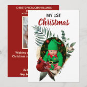 Mijn eerste Kerstmis, twee nieuwe babyfoto's feest Feestdagenkaart (Voorkant / Achterkant)