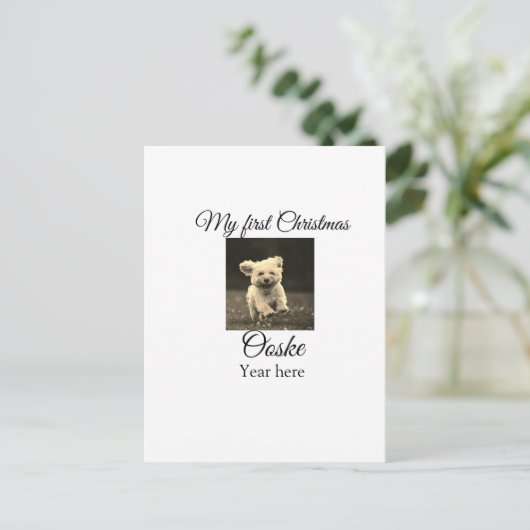 Mijn eerste Kerstmis voeg huisdier naam datum jaar Briefkaart (Staand voorkant)