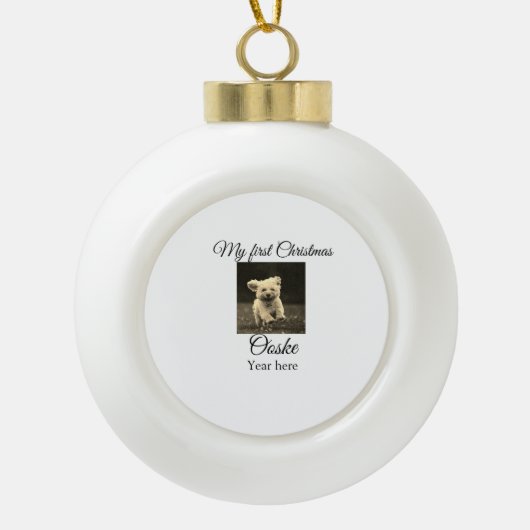 Mijn eerste Kerstmis voeg huisdier naam datum jaar Keramische Bal Ornament (Voorkant)