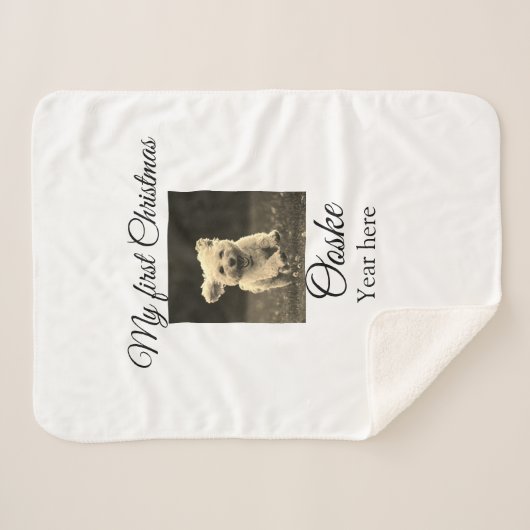 Mijn eerste Kerstmis voeg huisdier naam datum jaar Sherpa Deken (Voorkant (horizontaal))