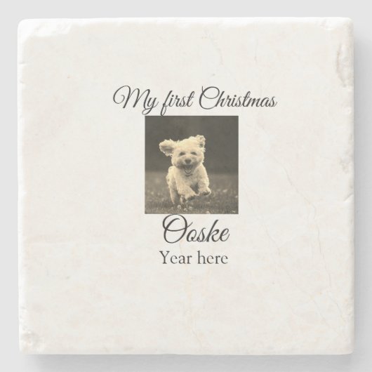 Mijn eerste Kerstmis voeg huisdier naam datum jaar Stenen Onderzetter (Voorkant)