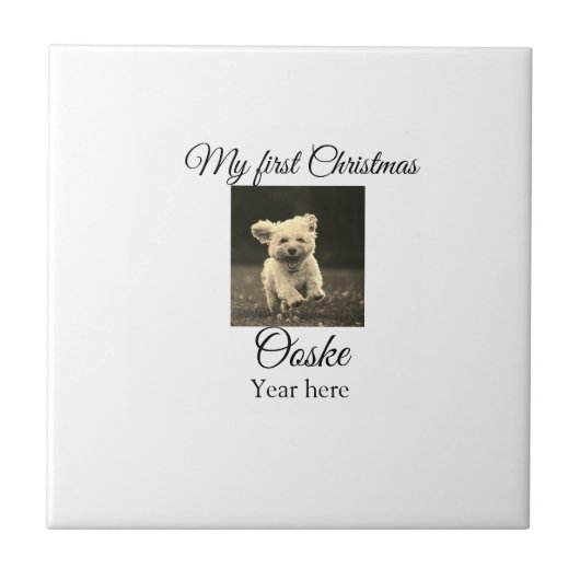 Mijn eerste Kerstmis voeg huisdier naam datum jaar Tegeltje (Voorkant)