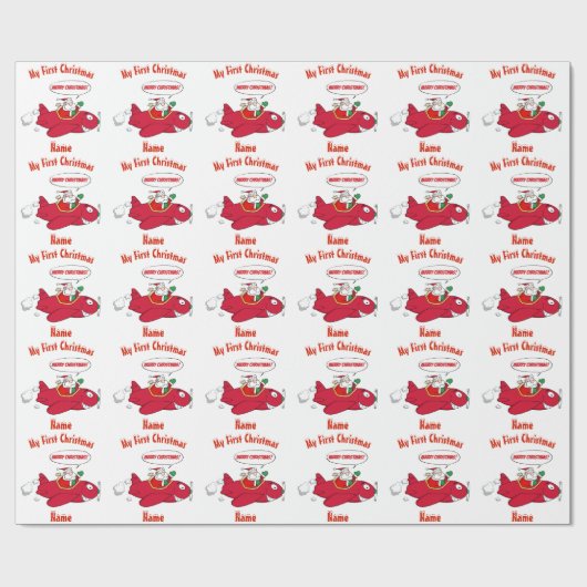 MIJN EERSTE Kerstmis WRAPPING Santa Plane Custom Cadeaupapier (Vlak)