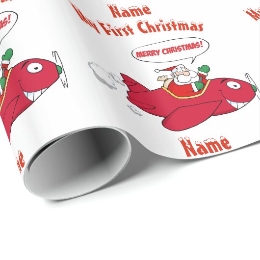 MIJN EERSTE Kerstmis WRAPPING Santa Plane Custom Cadeaupapier (Rol Hoek)