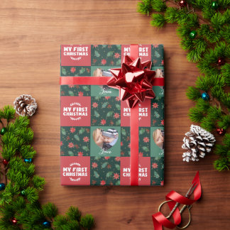 Mijn eerste kerstnaam Baby fotopapier met wieltjes Cadeaupapier