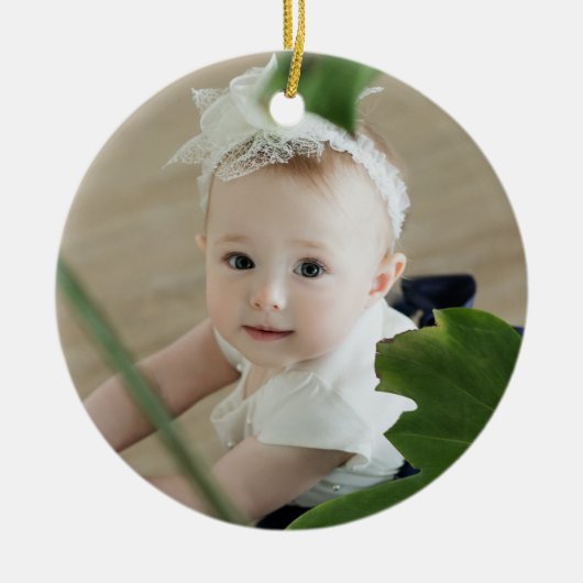 Mijn eerste kerstnaam en foto rood en goud keramisch ornament (Voorkant)