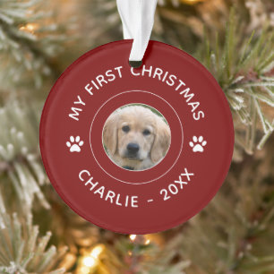 Mijn eerste kerstnaam Foto Fun Dog Mom Dad Red Ornament