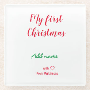 Mijn eerste kerstnaam met liefde toevoegen glazen onderzetter