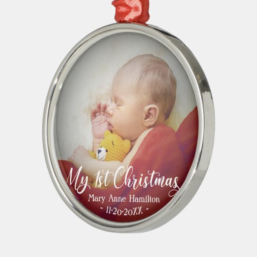 Mijn eerste kerstpasgeboren Baby foto bevestigen Metalen Ornament (Links)