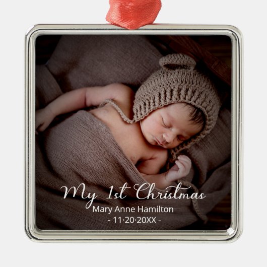 Mijn eerste kerstpasgeboren Baby Foto Metalen Ornament (Voorkant)
