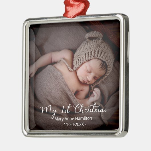Mijn eerste kerstpasgeboren Baby Foto Metalen Ornament (Links)