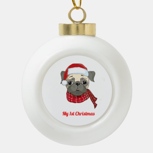 Mijn eerste kerstpug keramische bal ornament (Voorkant)