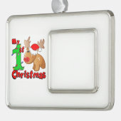Mijn eerste kerstrenrendiertje verzilverd omlijst ornament (Links)