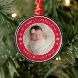 Mijn eerste kerstrode persoonlijke foto van Baby Metalen Ornament