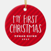 Mijn eerste kerstrode streep baby foto keramisch ornament (Voorkant)