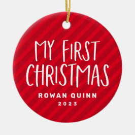 Mijn eerste kerstrode streep baby foto keramisch ornament