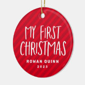 Mijn eerste kerstrode streep baby foto keramisch ornament (Links)