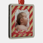 Mijn eerste kerstrood en gouden streep-versiering metalen ornament (Rechts)