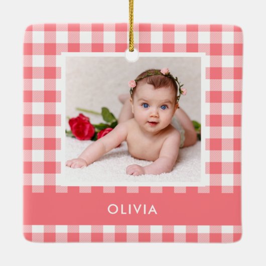 Mijn eerste kerstroze Buffalo Baby foto Keramisch Ornament (Achterkant)