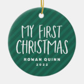 Mijn eerste kerstschattige groene gestreepte baby  keramisch ornament (Voorkant)