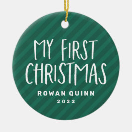 Mijn eerste kerstschattige groene gestreepte baby  keramisch ornament