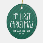 Mijn eerste kerstschattige groene gestreepte baby  keramisch ornament (Links)