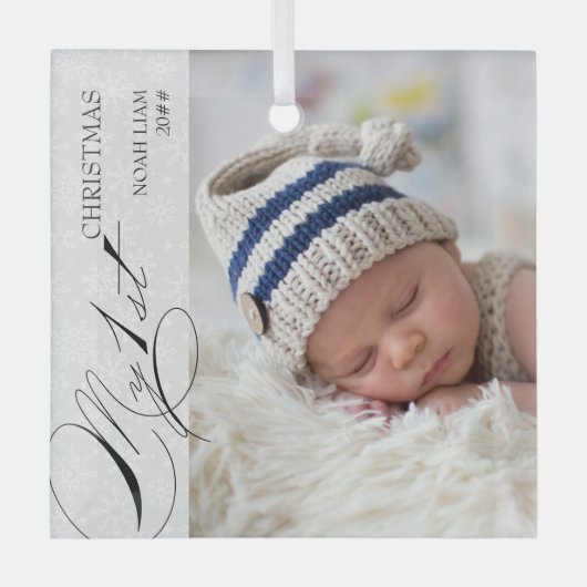 Mijn eerste kerstscript Verticale foto Snowflake Glas Ornament (Voorkant)
