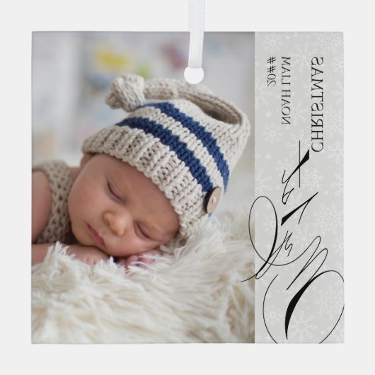 Mijn eerste kerstscript Verticale foto Snowflake Glas Ornament (Achterkant)