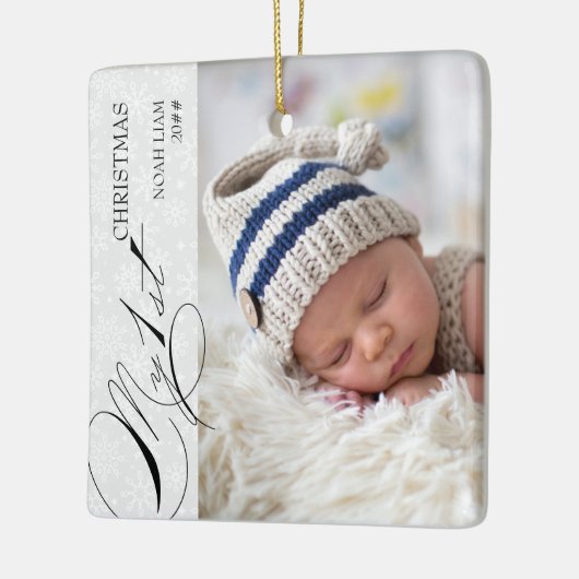 Mijn eerste kerstscript Verticale foto Snowflake Keramisch Ornament (Links)