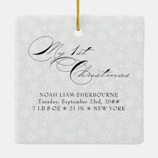 Mijn eerste kerstscript Verticale foto Snowflake Keramisch Ornament (Achterkant)