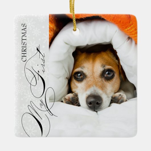 Mijn eerste kerstscript Verticale foto Snowflake Keramisch Ornament (Voorkant)